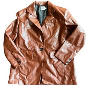 Princess Polly Faux Leather Blazer Cognac Brown‎ Oversized PU Jacket S/M